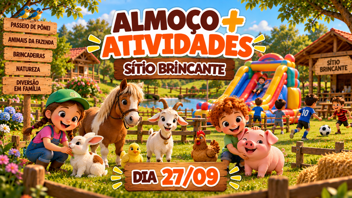 Imagem de divulgação de DOMINGO DIA 27/09 - ALMOÇO + ATIVIDADES