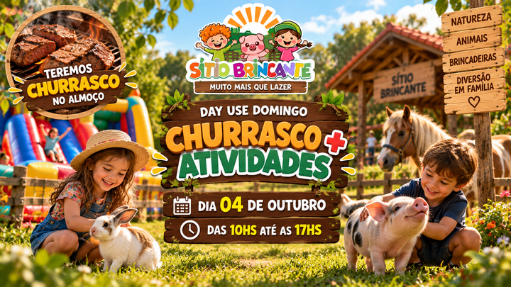 Imagem de divulgação de 04/10 - DOMINGO CHURRASCO  + ATIVIDADES 10h às 17h